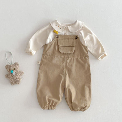 オーバーオール バイカラーサスペンダーフラップポケットポケット付きサロペット【mh0011022】