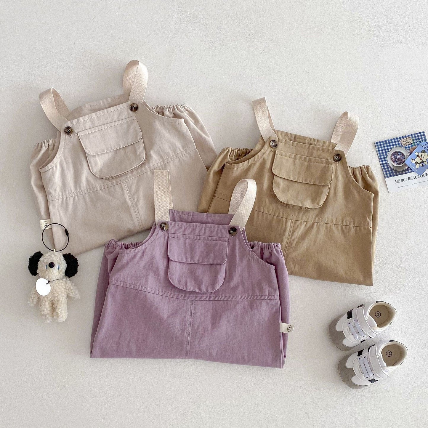 オーバーオール バイカラーサスペンダーフラップポケットポケット付きサロペット【mh0011022】