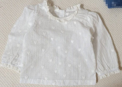 長袖セットアップ デニムサロペットワンピース/メロウフリル長袖ブラウス【mh0011023】