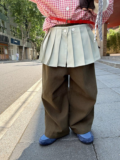 ロングパンツ・スウェットパンツ ワイドシルエットロングパンツ+プリーツスカートセットアップ【mh0011025】