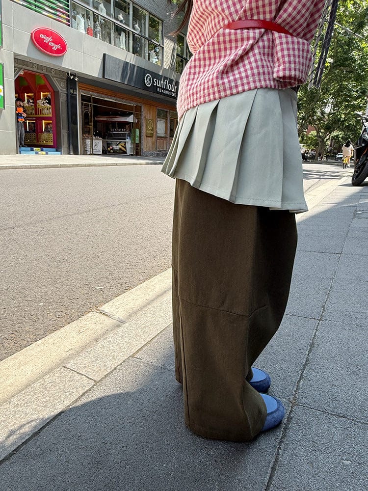 ロングパンツ・スウェットパンツ ワイドシルエットロングパンツ+プリーツスカートセットアップ【mh0011025】