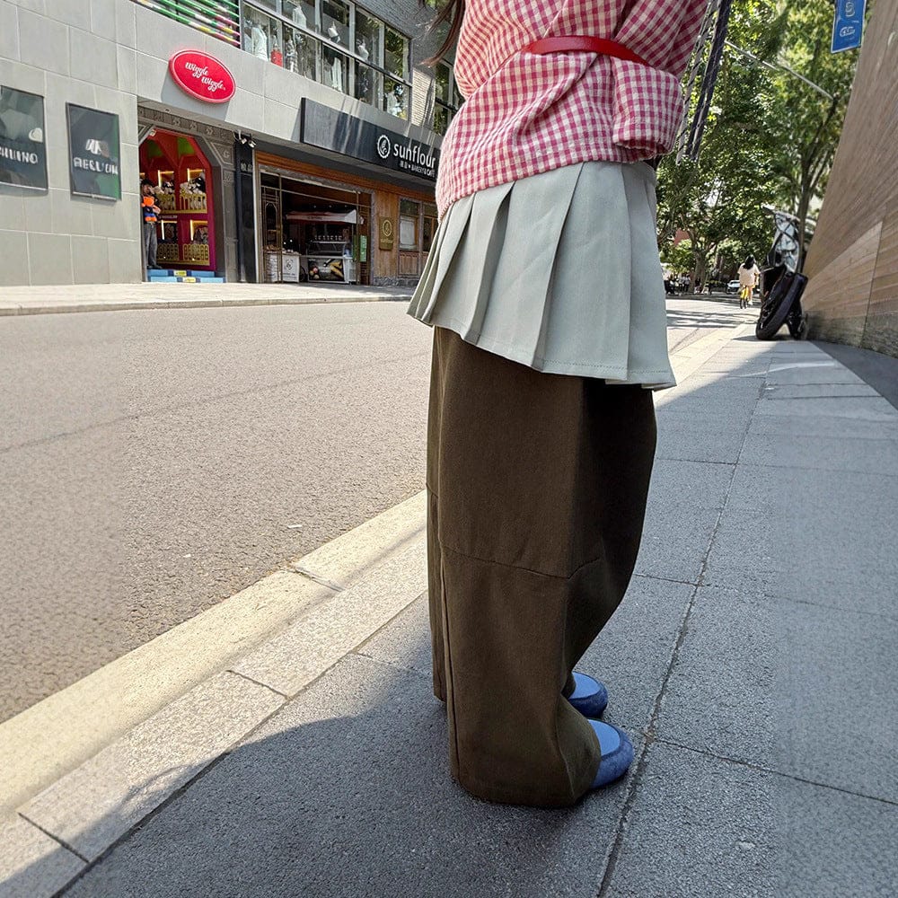 ロングパンツ・スウェットパンツ ワイドシルエットロングパンツ+プリーツスカートセットアップ【mh0011025】