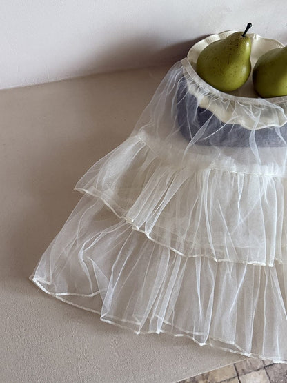 スカート チュールレース重ね着ティアードケーキスカート【mh0011033】