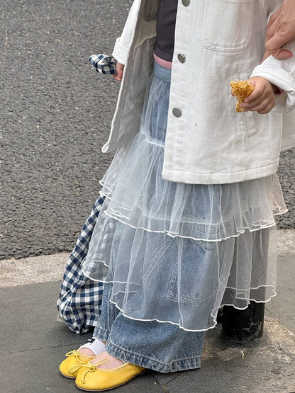 スカート チュールレース重ね着ティアードケーキスカート【mh0011033】