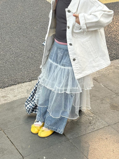 スカート チュールレース重ね着ティアードケーキスカート【mh0011033】