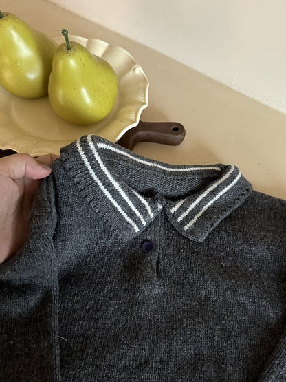 長袖シャツ・ブラウス ポロ襟長袖ニットセータートップス【mh0011035】