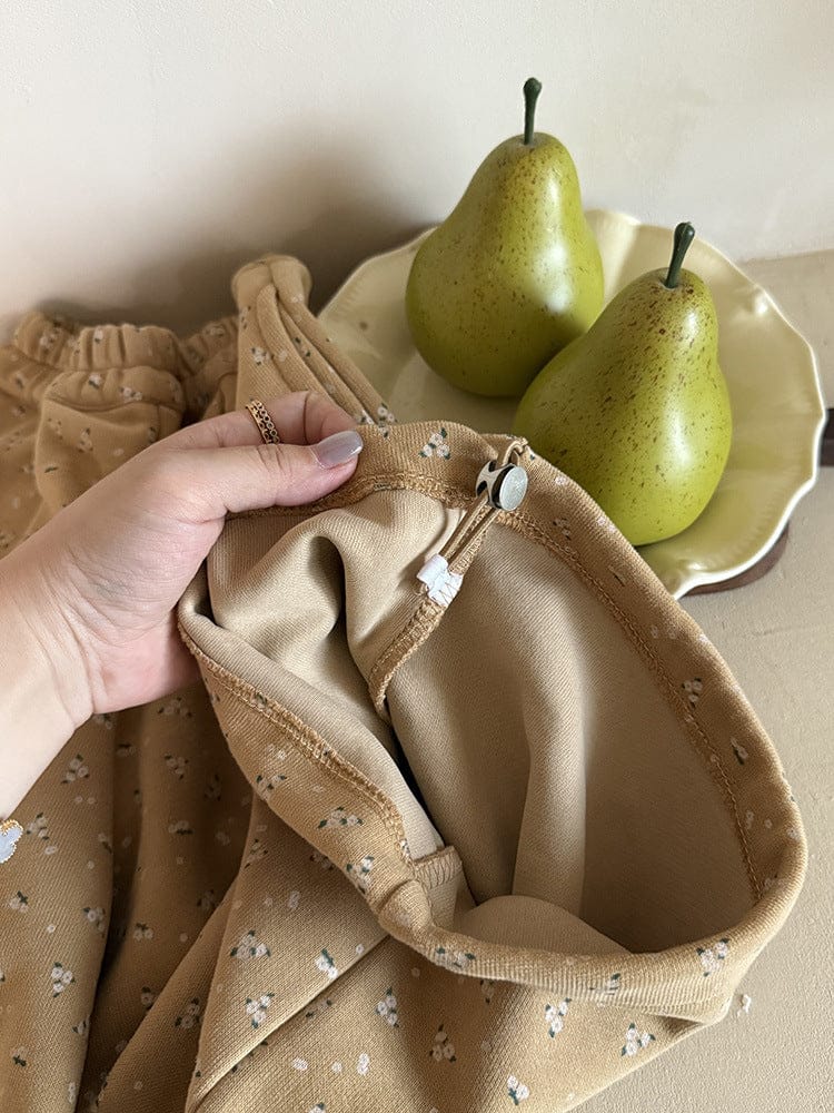 ロングパンツ・スウェットパンツ 小花柄コーデュロイパンツ ワイドパンツ裾絞り ルーズフィットロングパンツ【mh0011046】