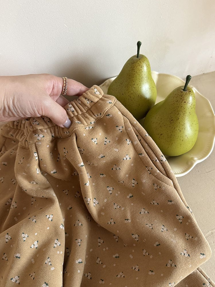 ロングパンツ・スウェットパンツ 小花柄コーデュロイパンツ ワイドパンツ裾絞り ルーズフィットロングパンツ【mh0011046】