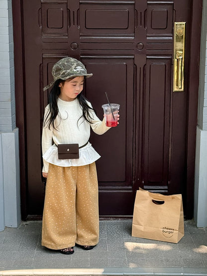 ロングパンツ・スウェットパンツ 小花柄コーデュロイパンツ ワイドパンツ裾絞り ルーズフィットロングパンツ【mh0011046】