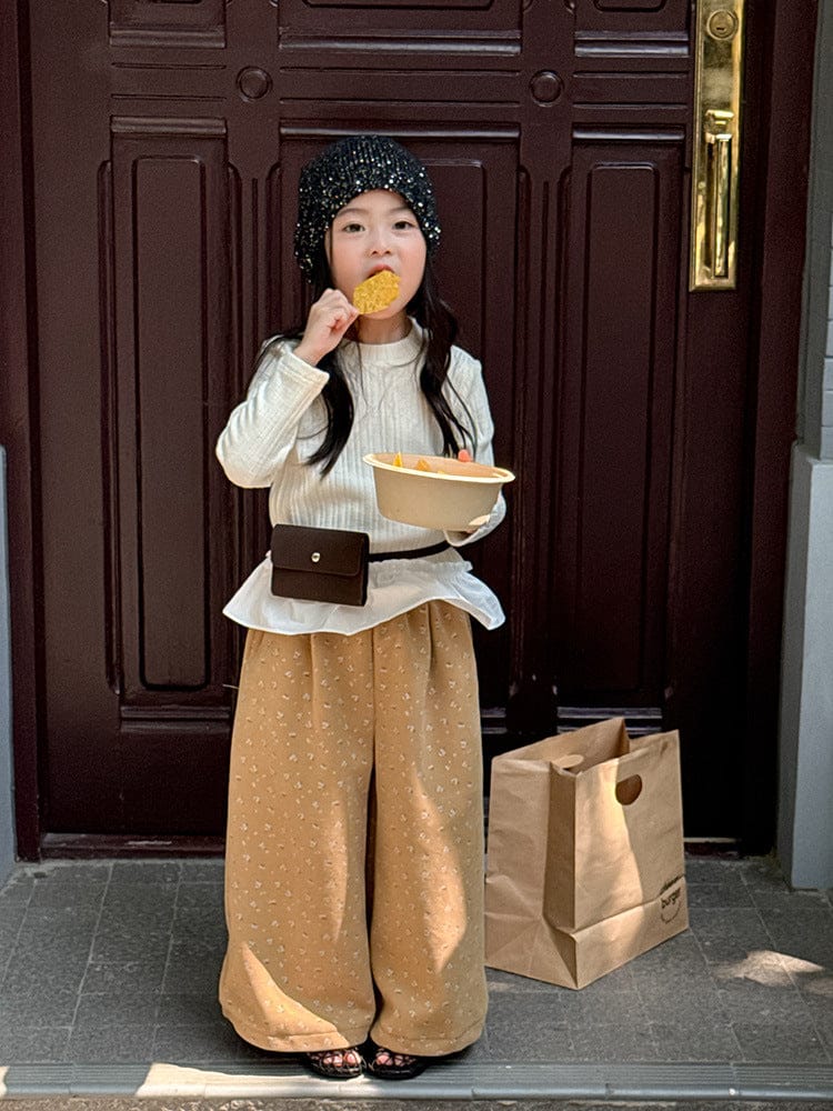 ロングパンツ・スウェットパンツ 小花柄コーデュロイパンツ ワイドパンツ裾絞り ルーズフィットロングパンツ【mh0011046】