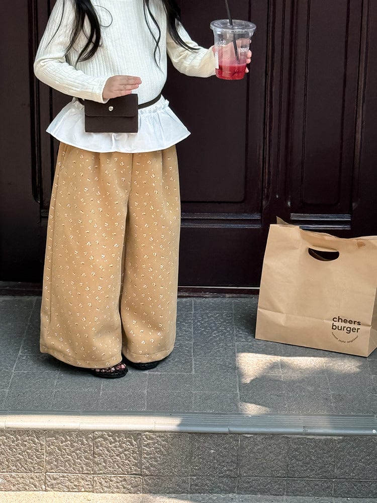 ロングパンツ・スウェットパンツ 小花柄コーデュロイパンツ ワイドパンツ裾絞り ルーズフィットロングパンツ【mh0011046】