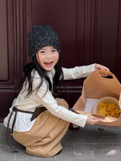 ロングパンツ・スウェットパンツ 小花柄コーデュロイパンツ ワイドパンツ裾絞り ルーズフィットロングパンツ【mh0011046】