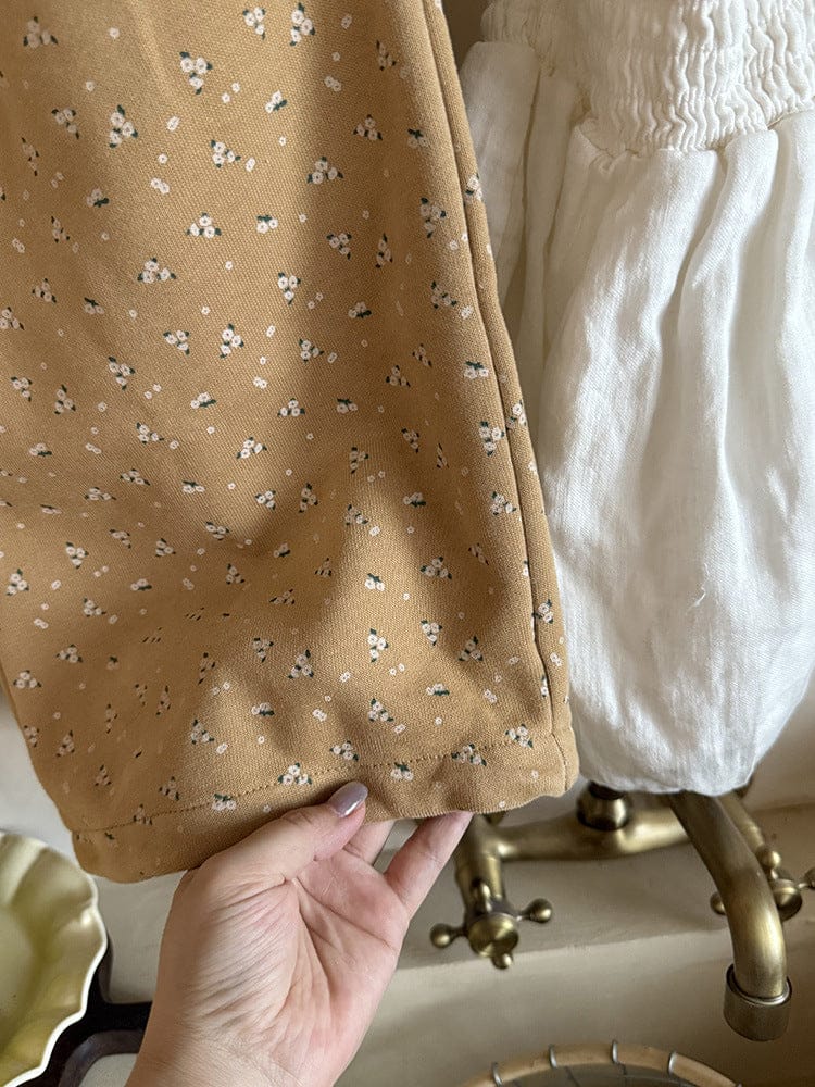 ロングパンツ・スウェットパンツ 小花柄コーデュロイパンツ ワイドパンツ裾絞り ルーズフィットロングパンツ【mh0011046】