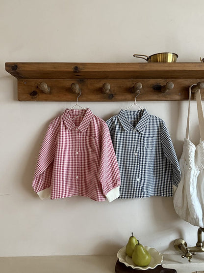 長袖シャツ・ブラウス ギンガムチェックシャツ リブ袖 長袖ブラウス【mh0011050】