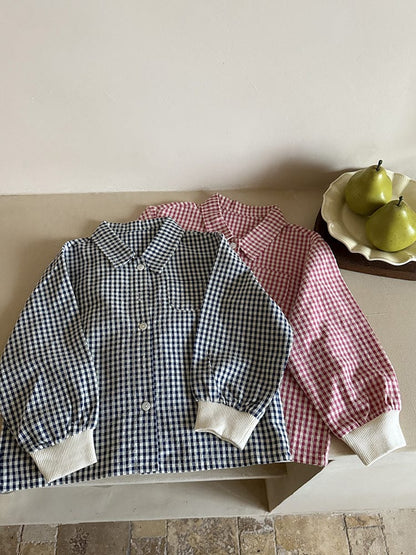 長袖シャツ・ブラウス ギンガムチェックシャツ リブ袖 長袖ブラウス【mh0011050】