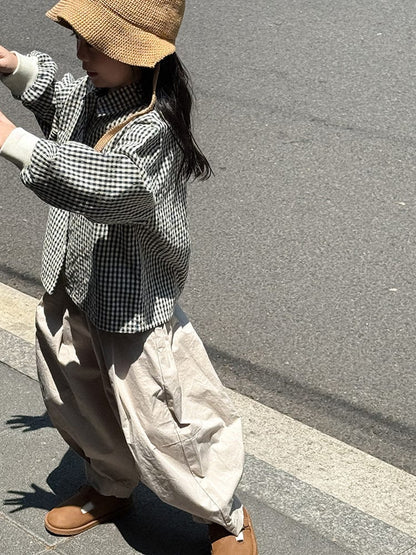 長袖シャツ・ブラウス ギンガムチェックシャツ リブ袖 長袖ブラウス【mh0011050】