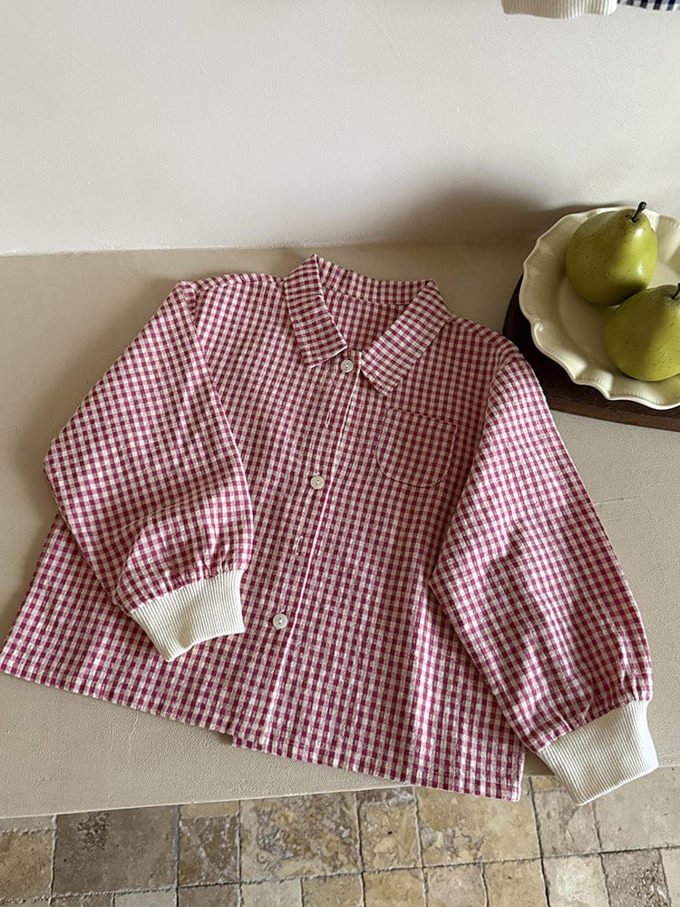 長袖シャツ・ブラウス ギンガムチェックシャツ リブ袖 長袖ブラウス【mh0011050】