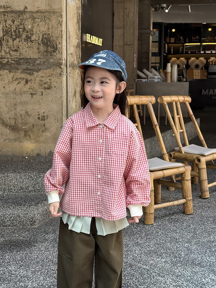 長袖シャツ・ブラウス ギンガムチェックシャツ リブ袖 長袖ブラウス【mh0011050】