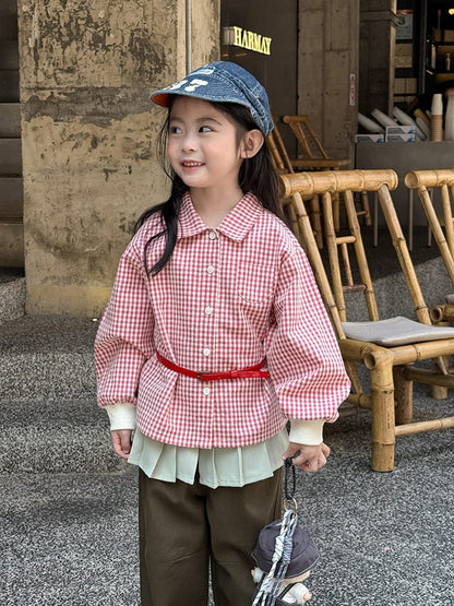 長袖シャツ・ブラウス ギンガムチェックシャツ リブ袖 長袖ブラウス【mh0011050】