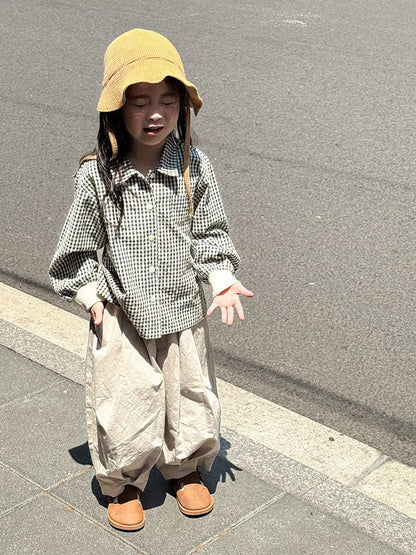 長袖シャツ・ブラウス ギンガムチェックシャツ リブ袖 長袖ブラウス【mh0011050】