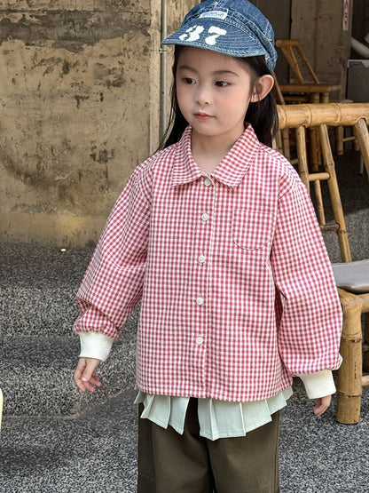 長袖シャツ・ブラウス ギンガムチェックシャツ リブ袖 長袖ブラウス【mh0011050】