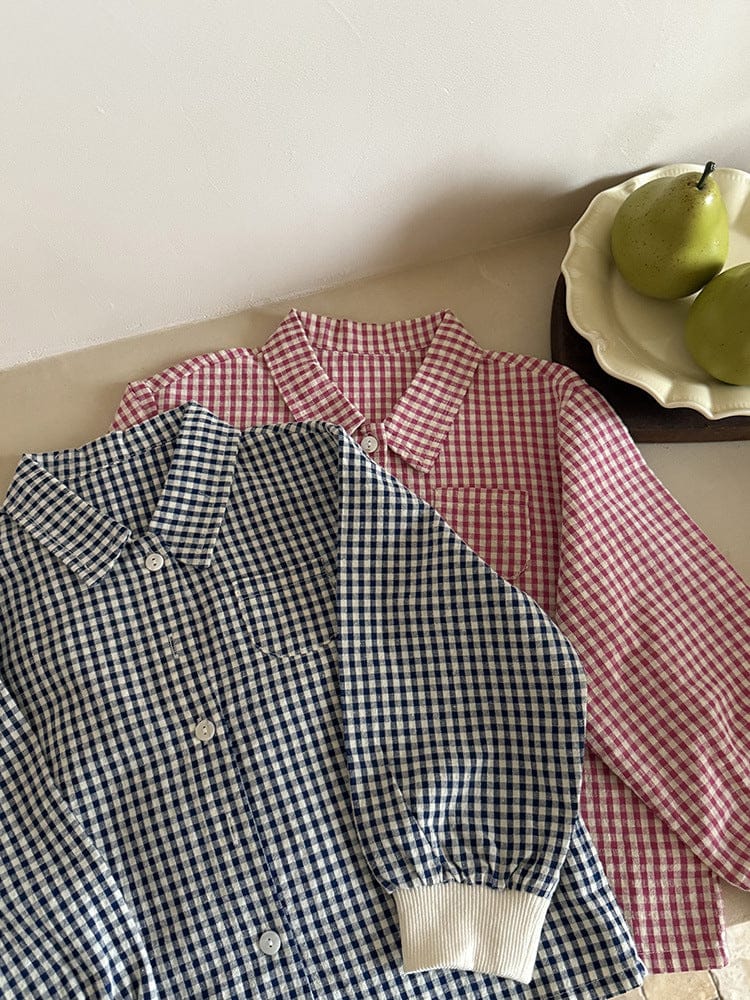 長袖シャツ・ブラウス ギンガムチェックシャツ リブ袖 長袖ブラウス【mh0011050】