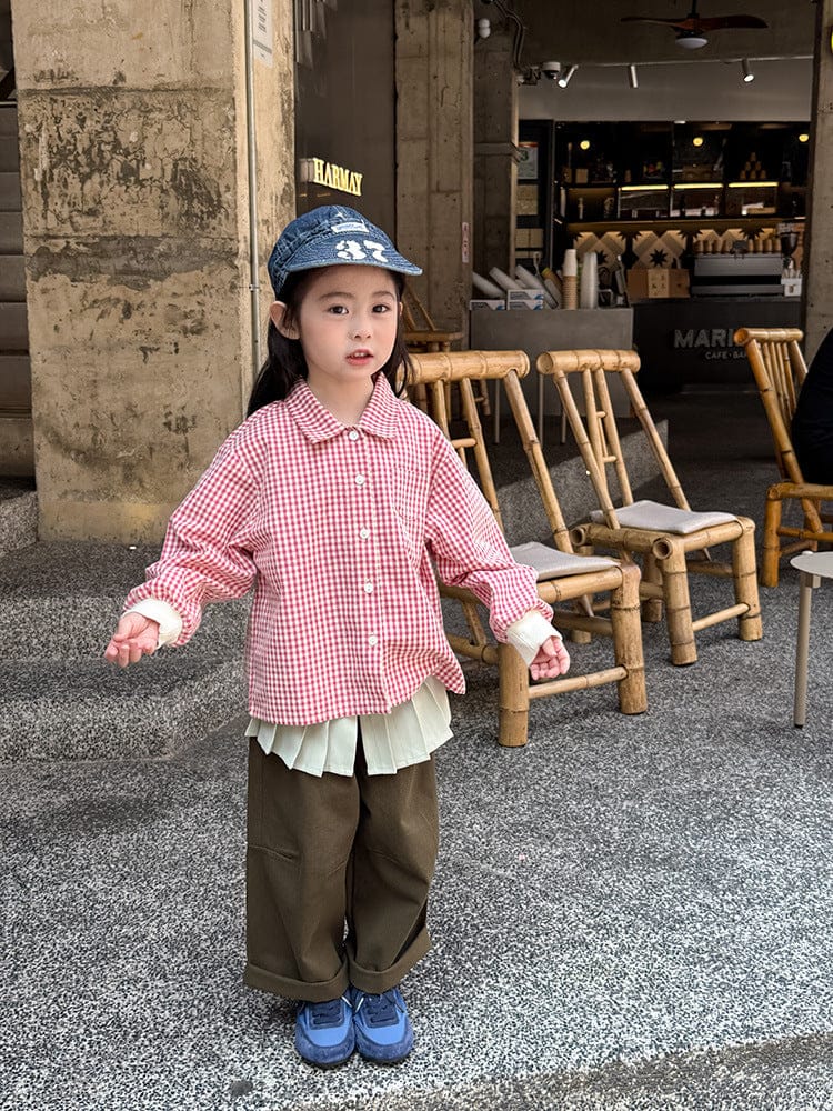 長袖シャツ・ブラウス ギンガムチェックシャツ リブ袖 長袖ブラウス【mh0011050】