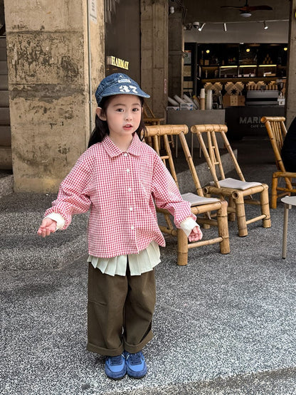 長袖シャツ・ブラウス ギンガムチェックシャツ リブ袖 長袖ブラウス【mh0011050】