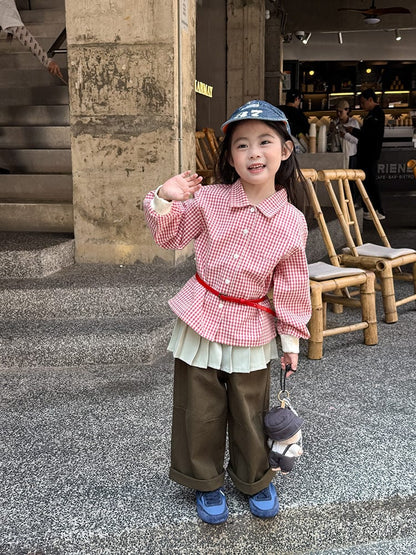 長袖シャツ・ブラウス ギンガムチェックシャツ リブ袖 長袖ブラウス【mh0011050】