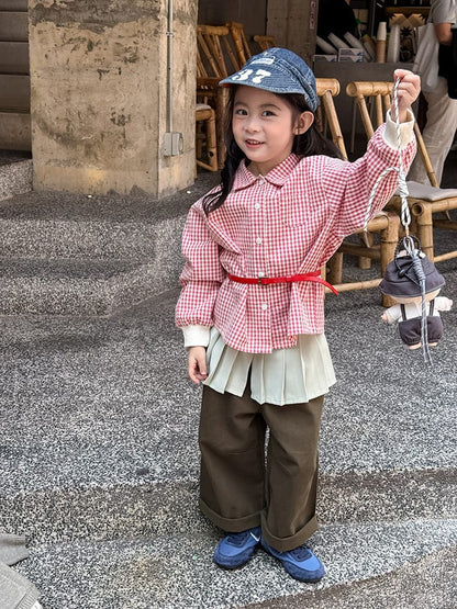 長袖シャツ・ブラウス ギンガムチェックシャツ リブ袖 長袖ブラウス【mh0011050】