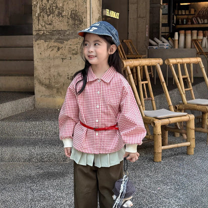 長袖シャツ・ブラウス ギンガムチェックシャツ リブ袖 長袖ブラウス【mh0011050】