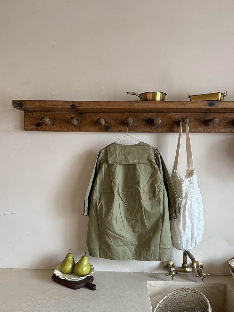 ロングコート 丸襟ミドル丈アウターコート ギャザー切り替えジャケット【mh0011052】