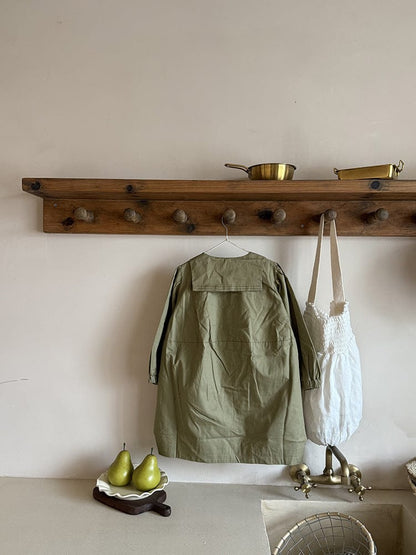 ロングコート 丸襟ミドル丈アウターコート ギャザー切り替えジャケット【mh0011052】