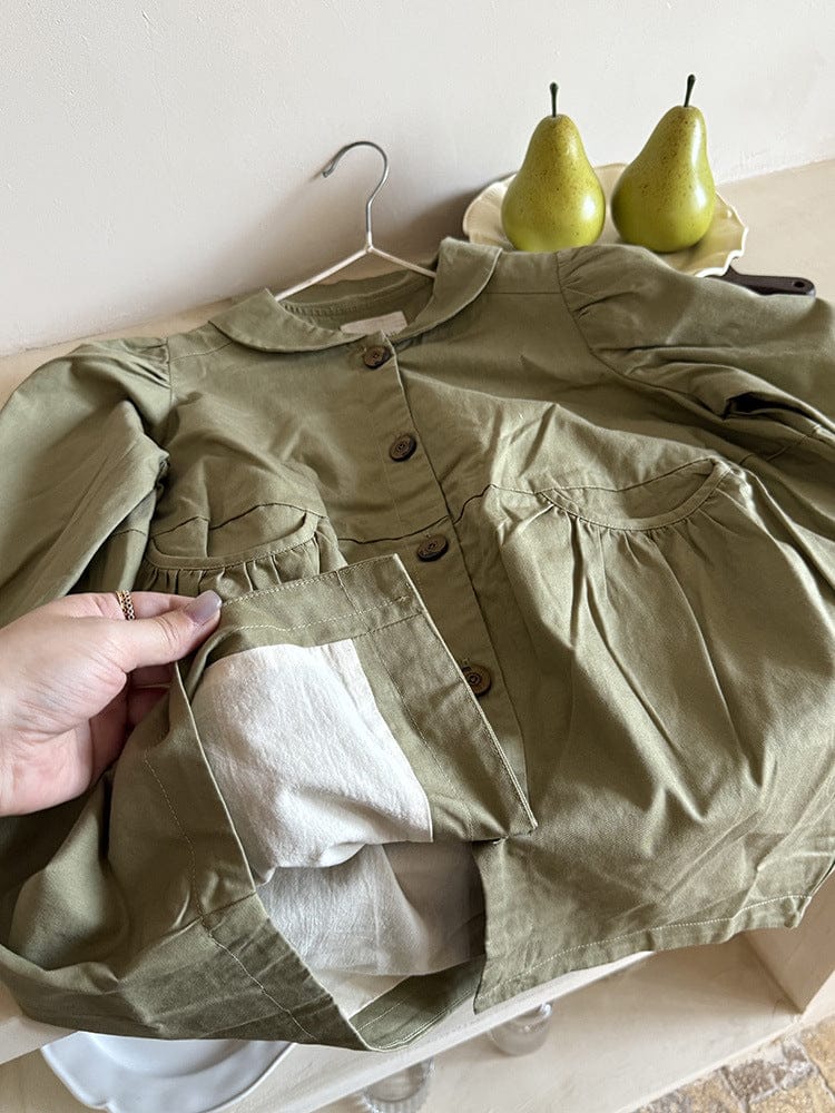 ロングコート 丸襟ミドル丈アウターコート ギャザー切り替えジャケット【mh0011052】