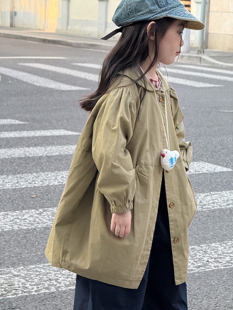 ロングコート 丸襟ミドル丈アウターコート ギャザー切り替えジャケット【mh0011052】