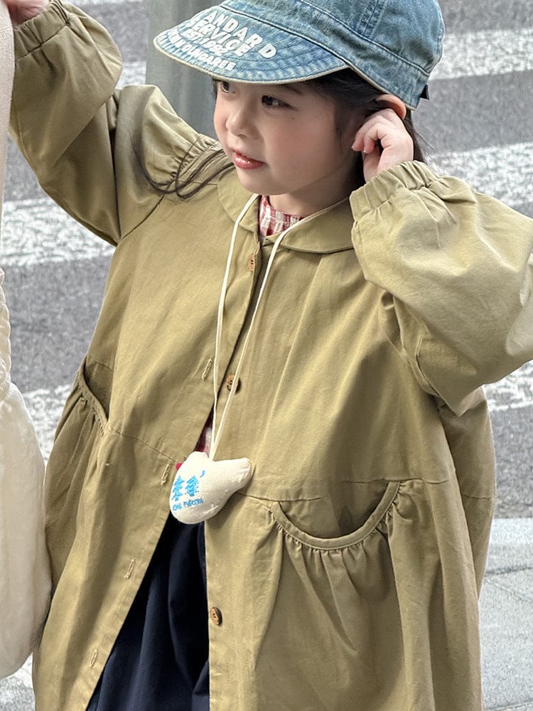 ロングコート 丸襟ミドル丈アウターコート ギャザー切り替えジャケット【mh0011052】