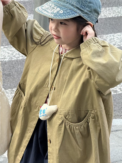 ロングコート 丸襟ミドル丈アウターコート ギャザー切り替えジャケット【mh0011052】