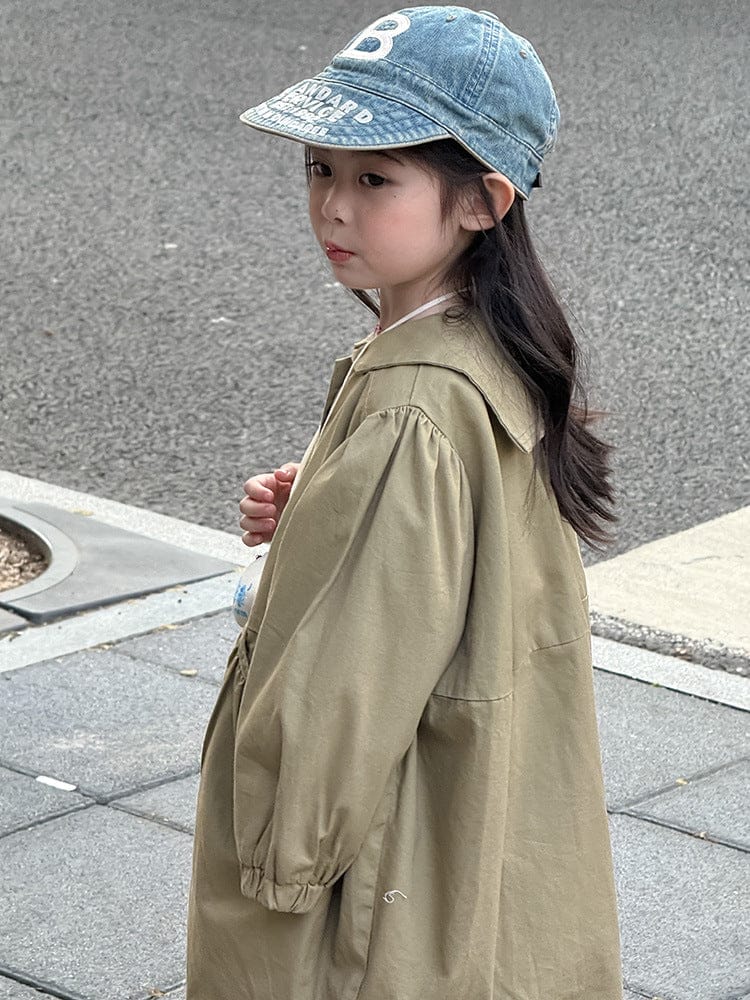 ロングコート 丸襟ミドル丈アウターコート ギャザー切り替えジャケット【mh0011052】