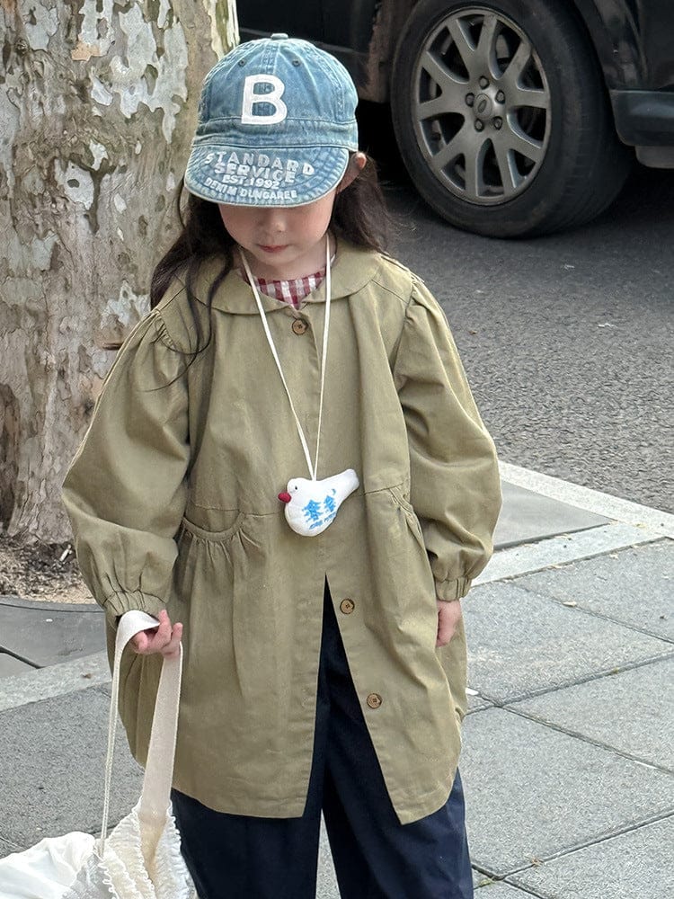 ロングコート 丸襟ミドル丈アウターコート ギャザー切り替えジャケット【mh0011052】