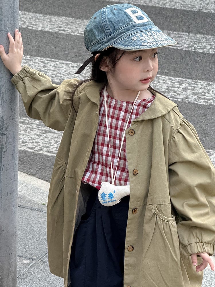 ロングコート 丸襟ミドル丈アウターコート ギャザー切り替えジャケット【mh0011052】