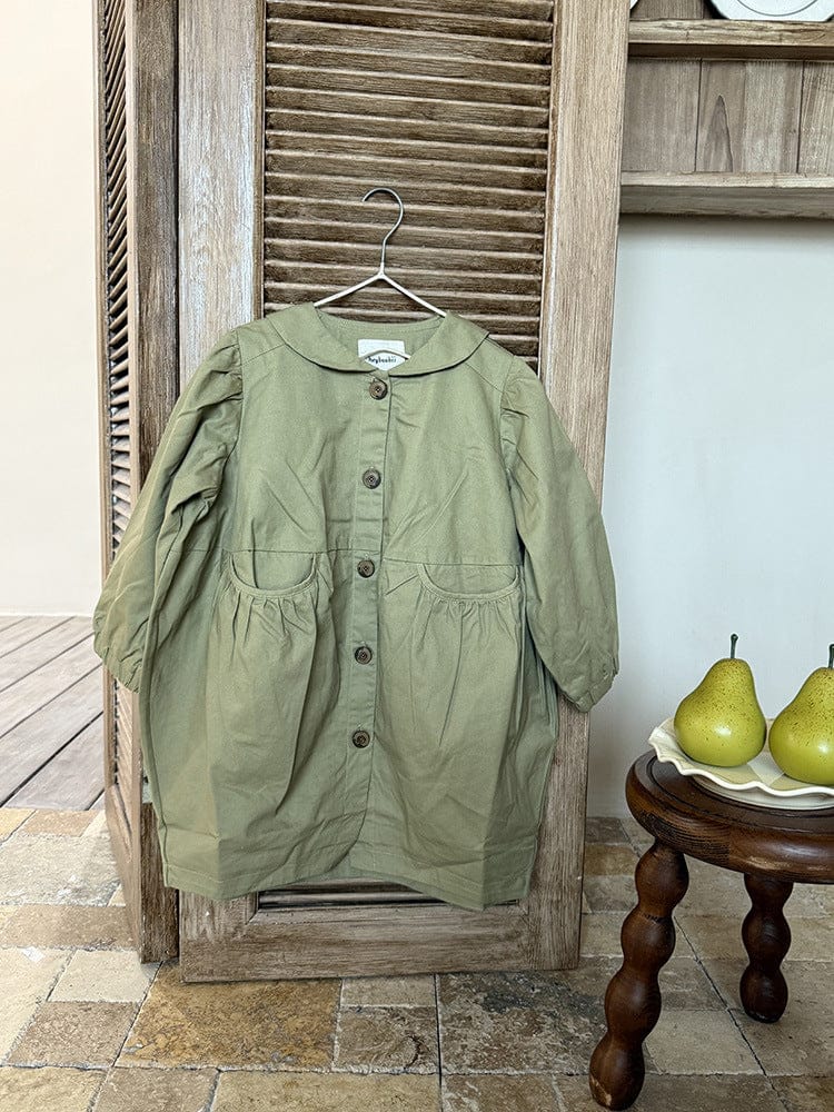 ロングコート 丸襟ミドル丈アウターコート ギャザー切り替えジャケット【mh0011052】