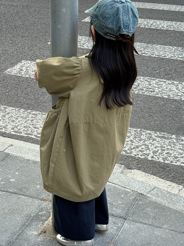 ロングコート 丸襟ミドル丈アウターコート ギャザー切り替えジャケット【mh0011052】