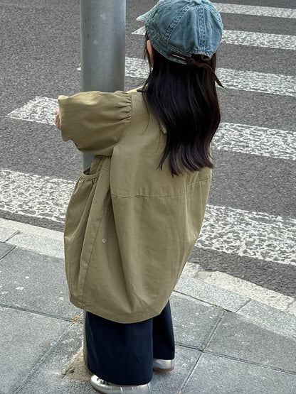 ロングコート 丸襟ミドル丈アウターコート ギャザー切り替えジャケット【mh0011052】