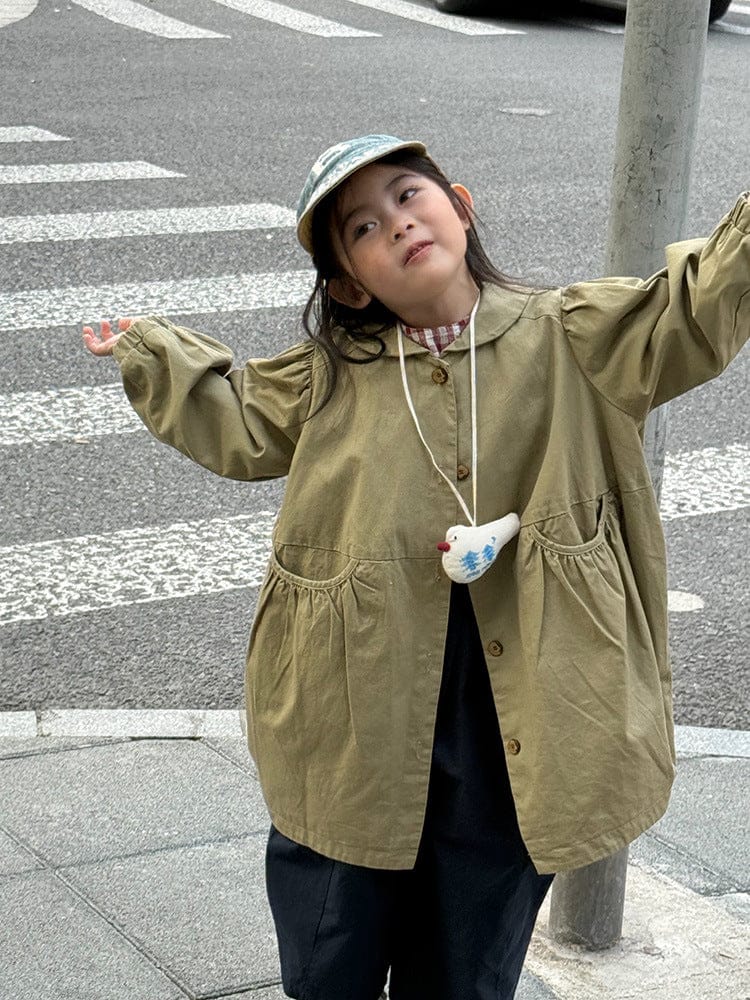 ロングコート 丸襟ミドル丈アウターコート ギャザー切り替えジャケット【mh0011052】