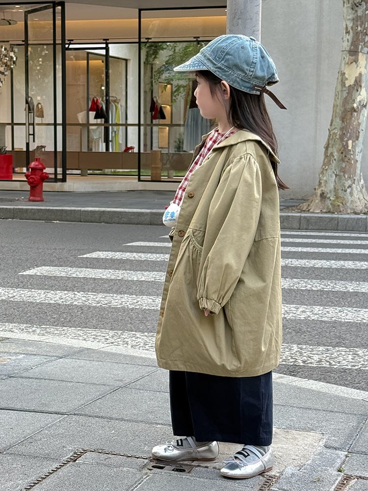 ロングコート 丸襟ミドル丈アウターコート ギャザー切り替えジャケット【mh0011052】