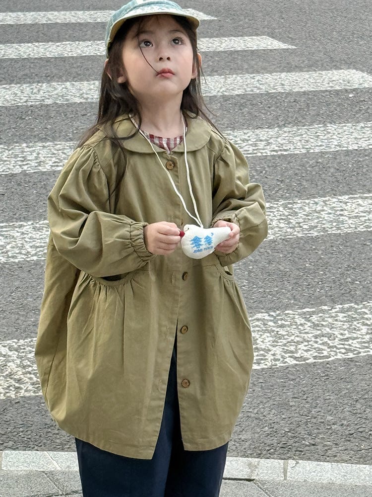 ロングコート 丸襟ミドル丈アウターコート ギャザー切り替えジャケット【mh0011052】