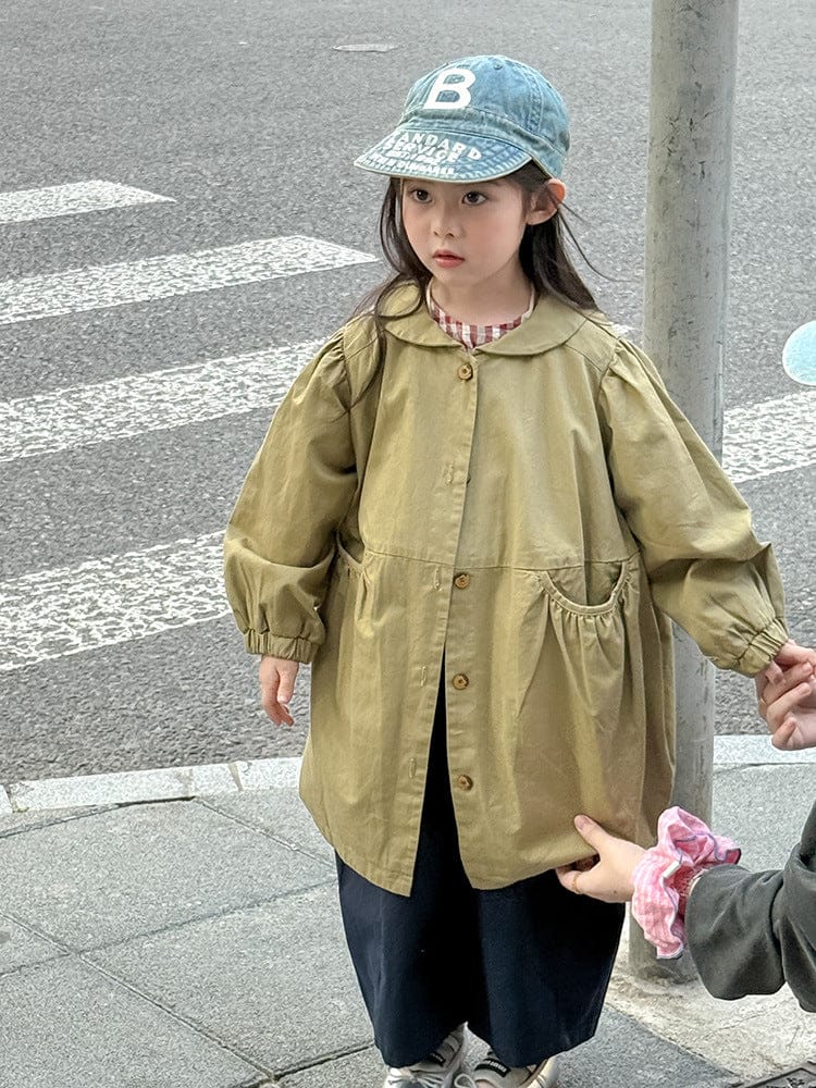 ロングコート 丸襟ミドル丈アウターコート ギャザー切り替えジャケット【mh0011052】