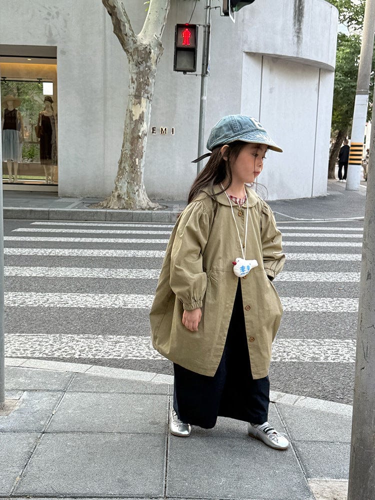 ロングコート 丸襟ミドル丈アウターコート ギャザー切り替えジャケット【mh0011052】