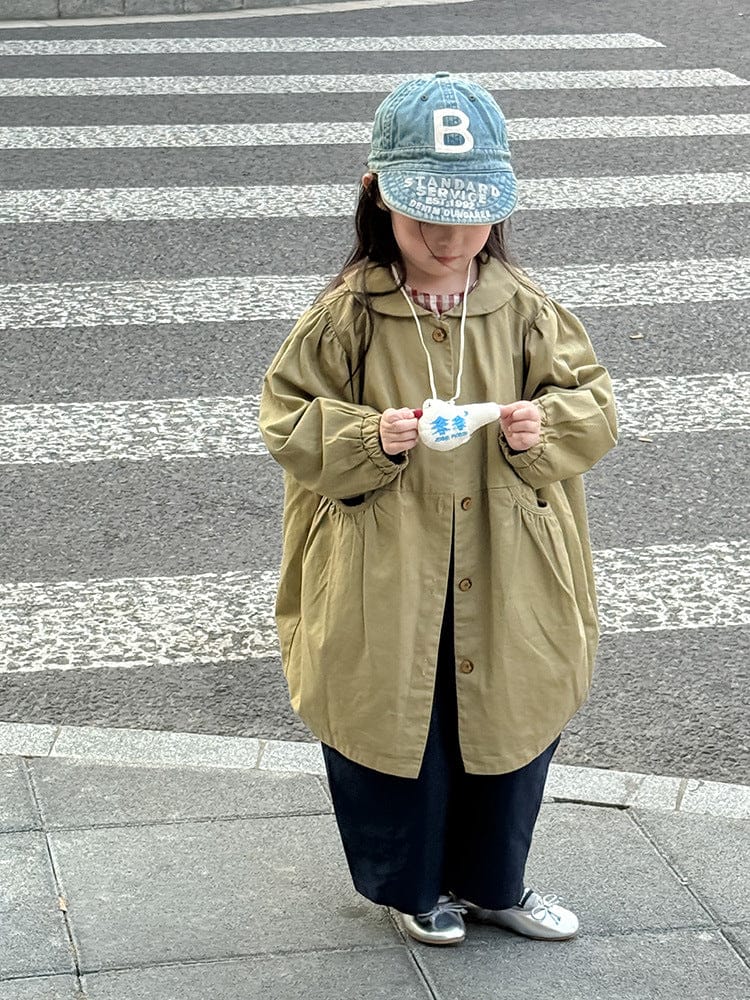 ロングコート 丸襟ミドル丈アウターコート ギャザー切り替えジャケット【mh0011052】