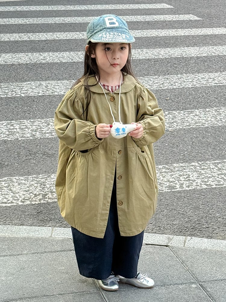 ロングコート 丸襟ミドル丈アウターコート ギャザー切り替えジャケット【mh0011052】